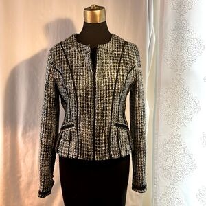 Vintage Express Textured Tweed Jacket in an exciting blend of black and Silver.